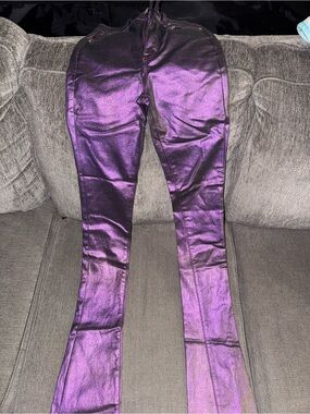 Metallic Purple Wide-Leg Jeans